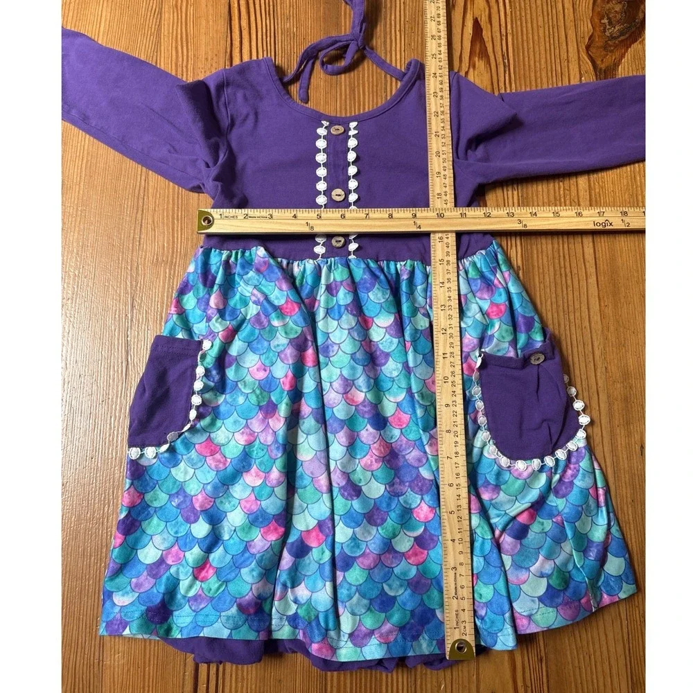 Unbranded Mermaid Scale Dress Kids Purple Blue Whimsical Pockets SIZE 7/8